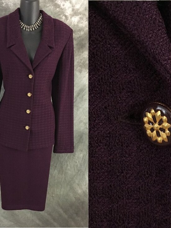 St. John Dresses & Skirts - BEAUTIFUL st john collection knit wine purple jacket skirt suit size 10 12